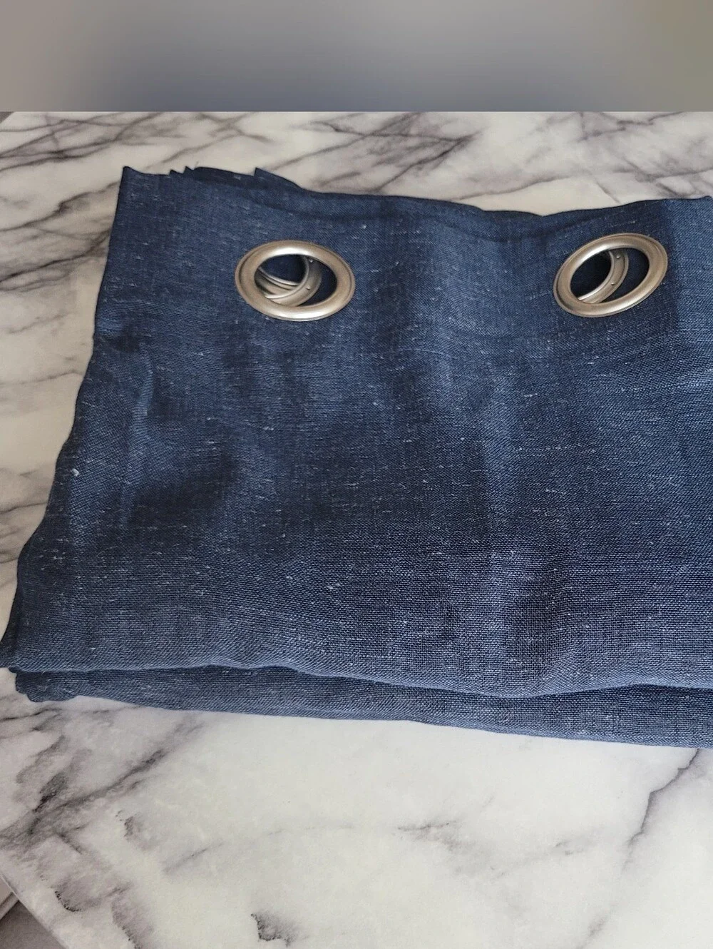 Archaeo Navy Linen Blend Grommet Curtain Panels Set of 2 52x63